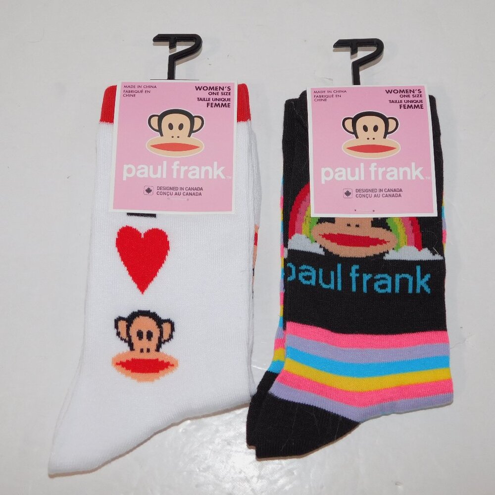 Set 2 Pairs of Womens 6 - 9.5 Paul Frank Monkey Crew Socks NEW